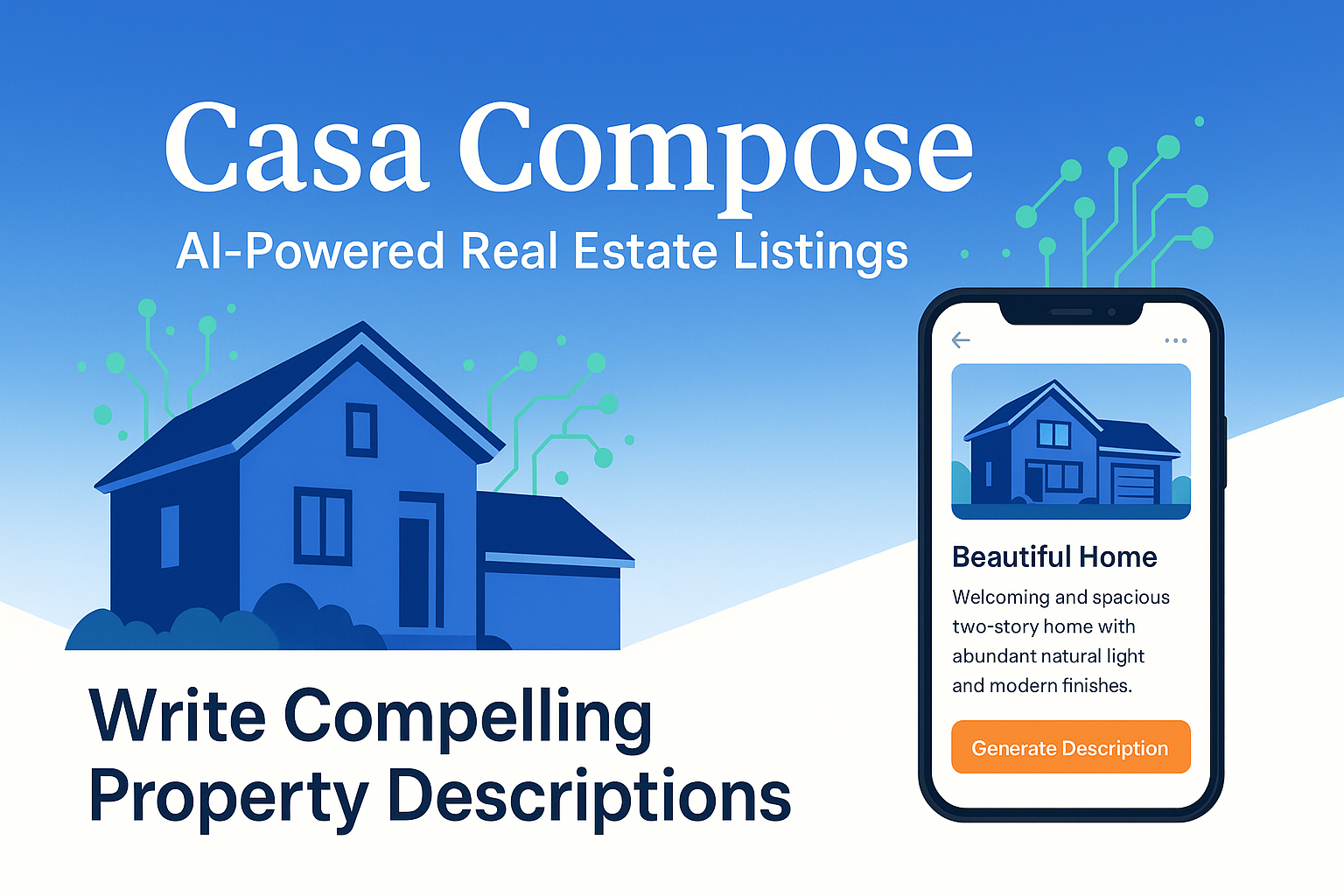 CasaCompose dashboard showing AI-assisted listing copy